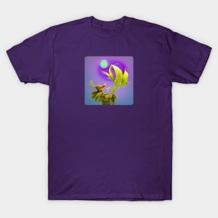 A.I. Generated Alien Plant with Bird and Blue Sun T-Shirt